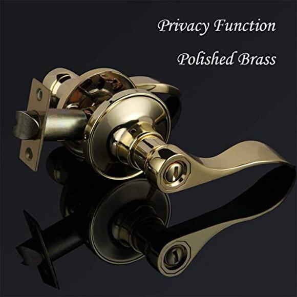 NWT Goldentimehardware Privacy Lever Door Handle w/Thumb Lock, Polished Brass - Picture 2 of 5